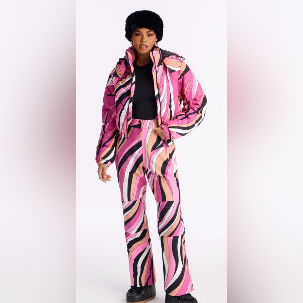 Women's Pink Patterned Snow Jacket - image 3